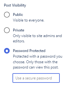 Screenshot showing the password protected option