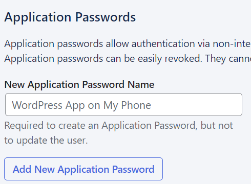 Screenshot of Application passwords section