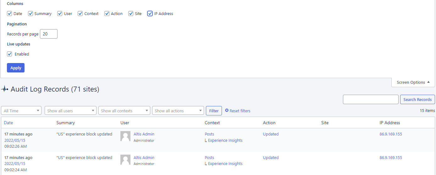 [[Screenshot of the screen options]]