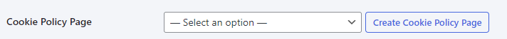 [[Screenshot of cookie policy page selector and button]]