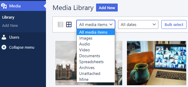 [[Screenshot of the media type filter]]