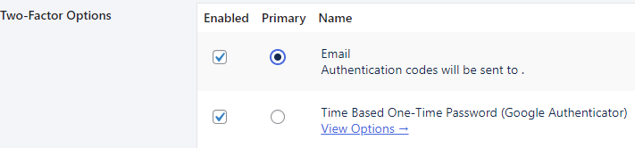 [[Screenshot showing Email and TOTP choices selected. Email is also the default]]