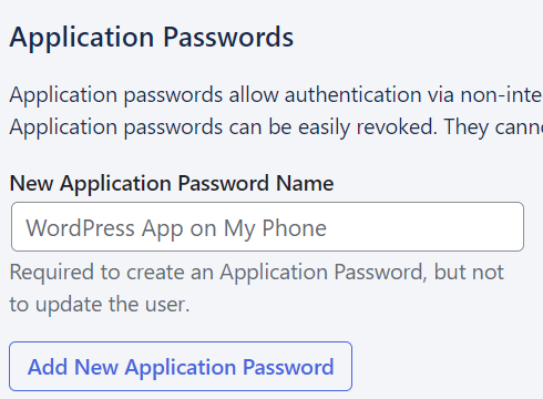 [[Screenshot of Application passwords section]]