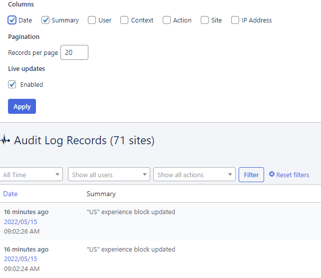 [[Screenshot showing only the Date and Summary columns checked]]