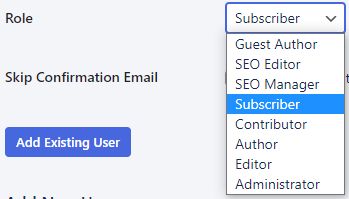 [[Screen shot of user roles dropdown]]