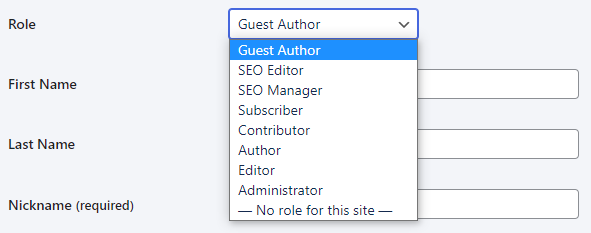 [[Screenshot showing Role dropdown menu]]