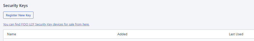 [[Screenshot of Security keys section with Register button ]]
