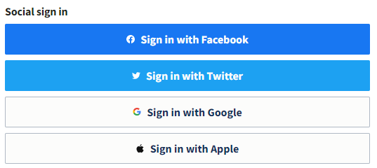 Screenshot showing multiple social media sign in options